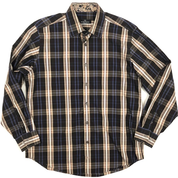 Bugatchi Other - Bugatchi brown plaid shirt with paisley trim